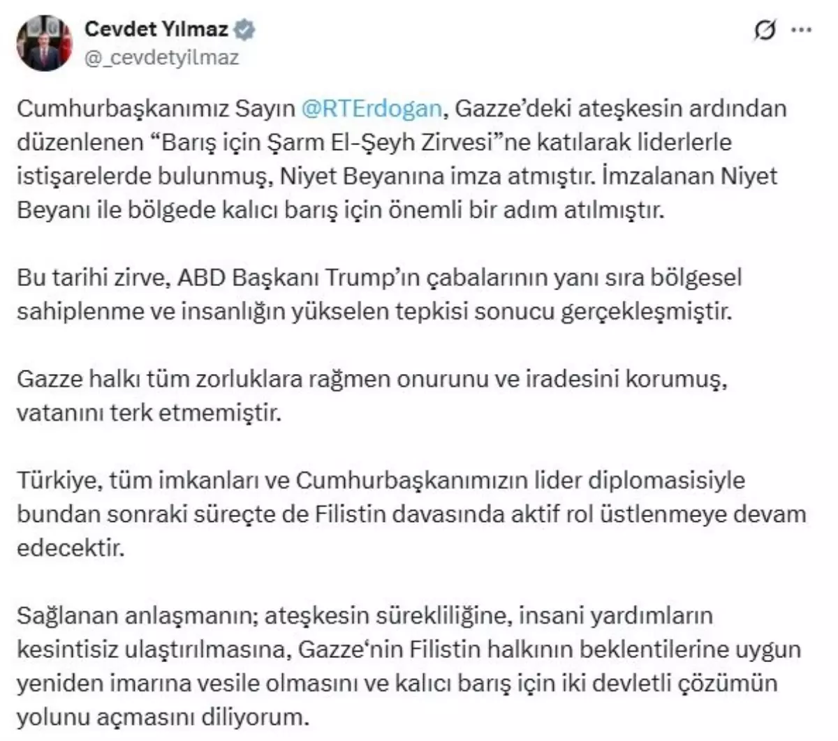 cevdet yilmaz turkiye filistin davasinda aktif rol ustlenecek D5bTVTJ1.jpg
